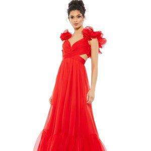 Mac Duggal Rosette Chiffon Cutout Empire Waist Gown